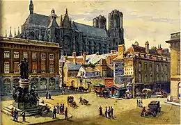 Vue vers la cathédrale et de l'angle de la rue Carnot par Eugène Auger en  1910.