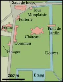 Plan montrant le château et ses dépendances.