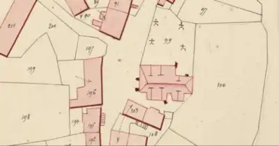 Plan cadastral napoléonien ; le cimetière  se trouve encore au pied de l'église qui n'a toujours pas était restaurée.