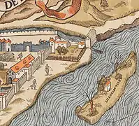 En 1550 la tour, à la suite de son explosion de 1538, a disparu.