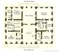 Distribution du rez-de-chaussée de Bellevue, 1750.