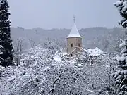 L'église Sainte-Brigide sous la neige.