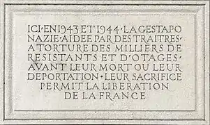 Plaque relative à la Gestapo