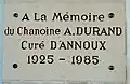 Plaque commémorative dans le choeur de l'église d'Annoux.