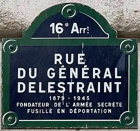 Plaque de la rue du Général-Delestraint (Paris).