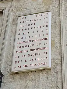 Plaque commémorative de Joseph Grasset à Montpellier
