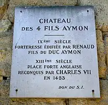 Plaque commémorative du château.