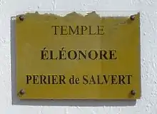 Plaque du temple Eléonor Jacques Perier de Salvert à Saint-Denis.