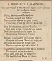 Poème de Denys Corbet à l'attention du photographe Arsène Garnier, publié dans La Gazette de Guernesey du 19 avril 1876.