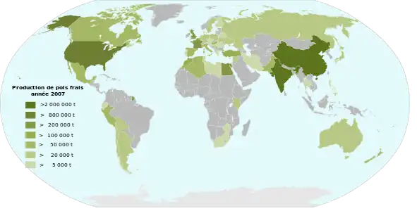 Répartition de la production de pois frais en 2007
