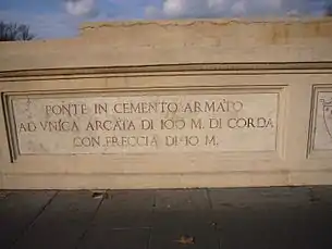 Pont en béton armé avec une arche unique de 100&nbsp;m de portée et une flèche de 10&nbsp;m.