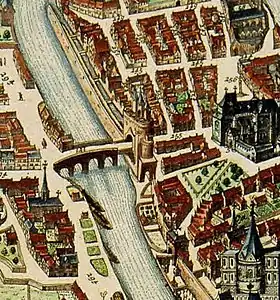 Le pont et la porte d'Avroy sur une carte du XVIIe&nbsp;siècle