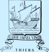 Blason de Thiers (Thiers est dans le Puy-de-Dôme) comportant la devise LABOR OMNIA VINCIT.