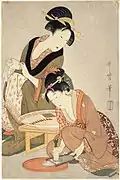 Préparation de poisson, de Utamaro, Japon, XVIIIe siècle.