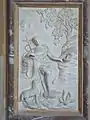 Lambris de l'église de Prez, un des seize reliefs.