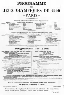 Affiche de texte titrée "Programme des Jeux Olympiques de 1900 - Paris".