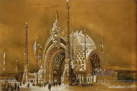 Projet pour la Porte monumentale de l'Exposition universelle de 1900 (18 juillet 1898), aquarelle sur papier, 62&nbsp;×&nbsp;95&nbsp;cm, Sens, Musées de Sens.