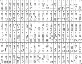 Dessins d'une tablette proto-cunéiforme schématique, divisée en case.