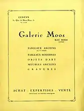Publicité pour la Galerie Moos publiée dans la revue "L'Art en Suisse", janvier 1931, no 1. Numérisation Bibliothèque d'art et d'archéologie (BAA), Genève.
