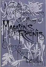 Affiche publicitaire témoignant des travaux d'agrandissement des Magasins Réunis et de la création d'un rayon de deuil.