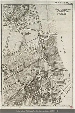 Plan du quartier de Montmartre en 1702.