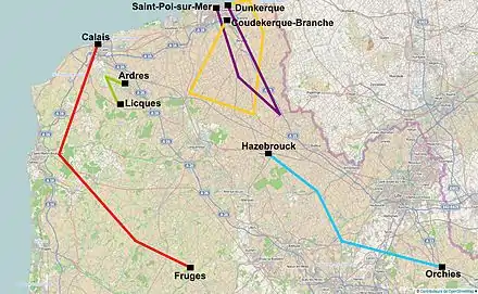 Carte schématisant les parcours des cinq étapes.