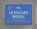 Plaque de rue Licenciado Molina