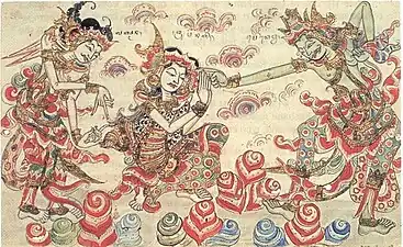 Scène du Ramayana, vers 1890, Leyde, Leiden University Library&nbsp;(en).