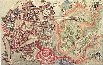 Scène du Ramayana, vers 1890, Leyde, Leiden University Library&nbsp;(en).