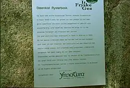 Panneau d'information à l'emplacement du cercueil en pierre de Rijs dans le Rijsterbos (nl) soutenu par la fondation Il Fryske Gea (nl)