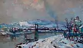 Le Pont d'Elbeuf sous la neige, huile sur toile, 54 × 92&nbsp;cm