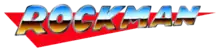 Rockman est inscrit en grosses lettres avec un dégradé de bleu et marron, et en arrière-plan figure un triangle de couleur rouge.