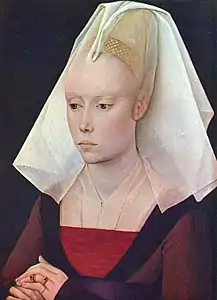 Rogier van der Weyden, Portrait de femme coiffée d'un hennin tronqué appelé coiffe bourguignonne, deuxième tiers du XVe&nbsp;siècle