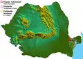 Les monts Măcin sur la carte du relief de la Roumanie
