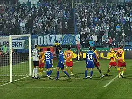 Corner lors du match Ruch Chorzów - Jagiellonia Białystok, le  9 novembre 2009.