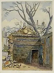 Restes de la fontaine rue du Regard après la dépose des sculptures.