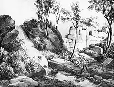 Le pont des arches - Gravure tirée des Voyages pittoresques et romantiques dans l'ancienne France.