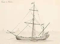 Caïque à l'ancre. Dessin de la fin du XVIIe&nbsp;siècle.