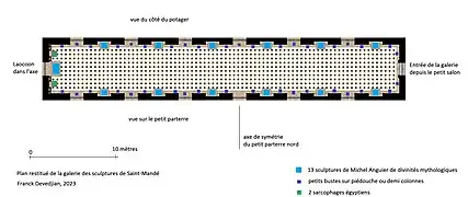 Restitution du plan de la galerie des sculptures de Nicolas Fouquet à Saint-Mandé, vers 1660.