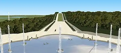 Vue depuis le cabinet de Madame sur la perspective haute, premier étage du château de Saint-Cloud.