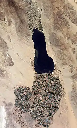 La vallée Imperial et la mer de Salton, vues de l'espace.