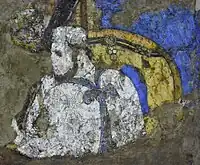 Fresque du palais Afrasiab, VIIe – VIIIe&nbsp;siècle. Détail d’un cavalier.