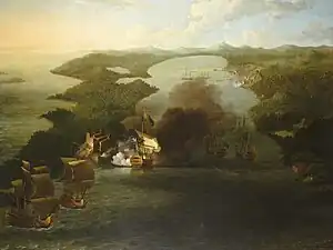 Samuel Scott, La capture de Puerto Bello, 21 novembre 1739, 1740, huile sur toile, 208,3&nbsp;×&nbsp;276,9&nbsp;cm, Londres, National Maritime Museum, BHC0354