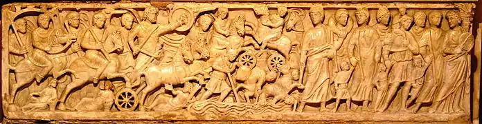 Sarcophage paléochrétien du passage de la mer Rouge, (fin du IVe&nbsp;siècle) - Saint-Trophime, chapelle Saint-Genès, Arles.