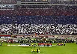 Présentation des équipes de France et de Serbie avant un match