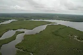 Vue aérienne de l’île.