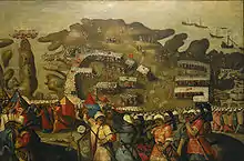 Le Grand Siège de Malte, par Matteo d'Aleccio, fresque, XVIe&nbsp;siècle.