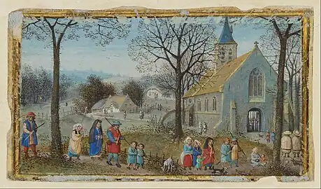 Villageois sur le chemin de l'église (vers 1550). Paul Getty Museum, Los Angeles.