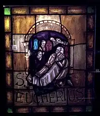 Vitrail de la mort de saint Euchère, trésor de l'église Notre-Dame, Saint-Trond.
