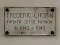 Plaque commémorative Frédéric Chopin, au no&nbsp;9.